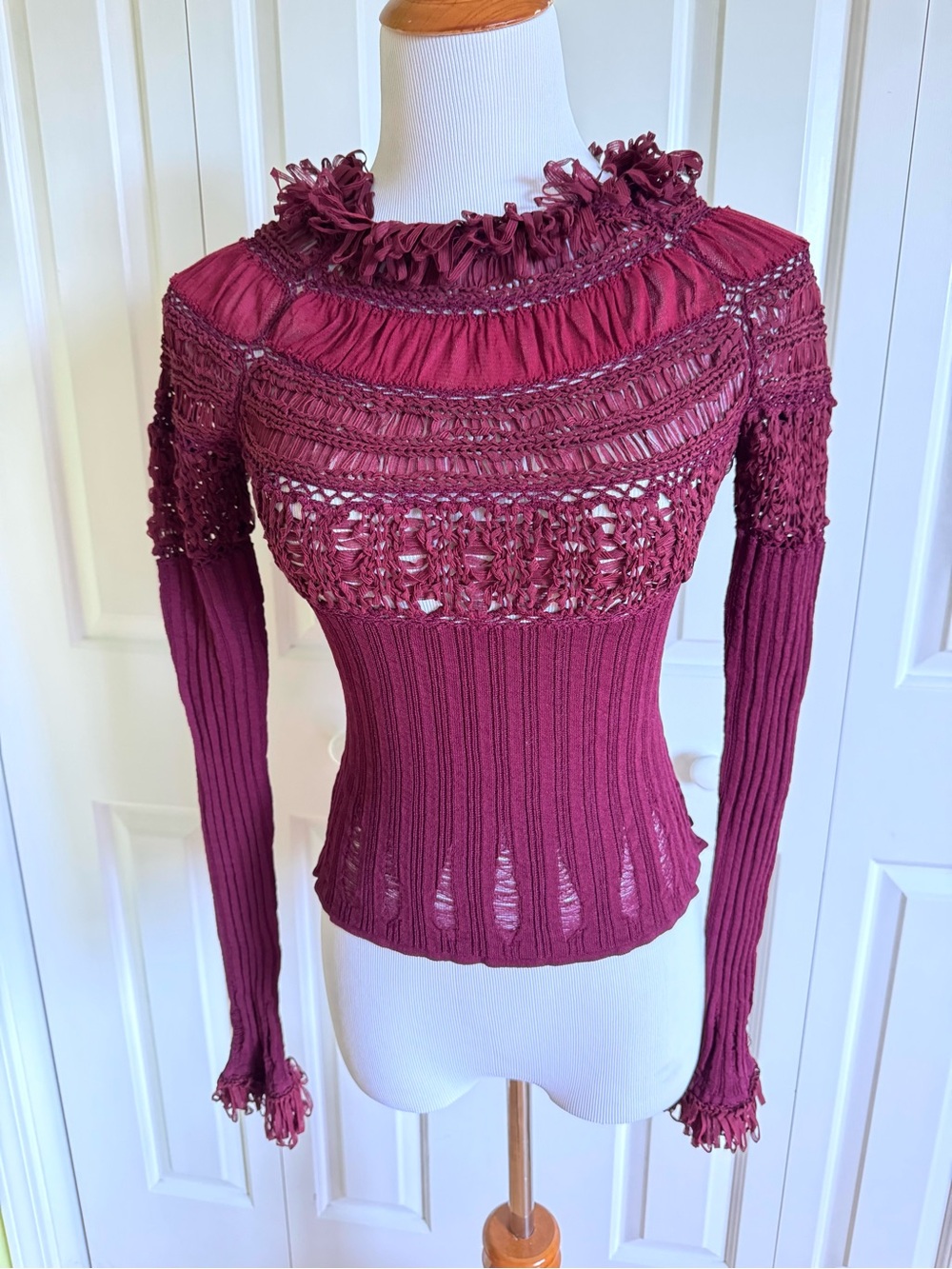 ROBERTA SCARPA Burgundy Stretch Knit Crop Top S EUC